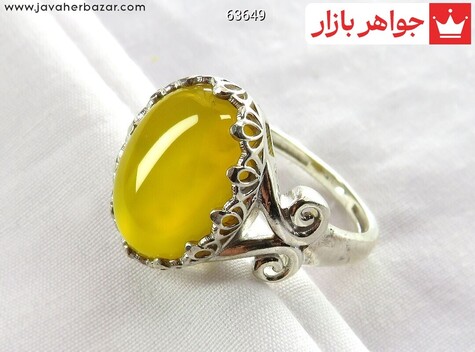 انگشتر نقره عقیق زرد طرح پری زنانه رنگ تقویت شده [شرف الشمس] - 63649